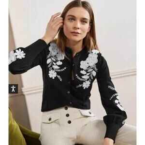 Boden Embroidered Blouson Cardigan, Black, Size US 12, Worn Once